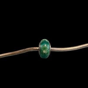 Authentic Pandora Turquose green flowers retired charm